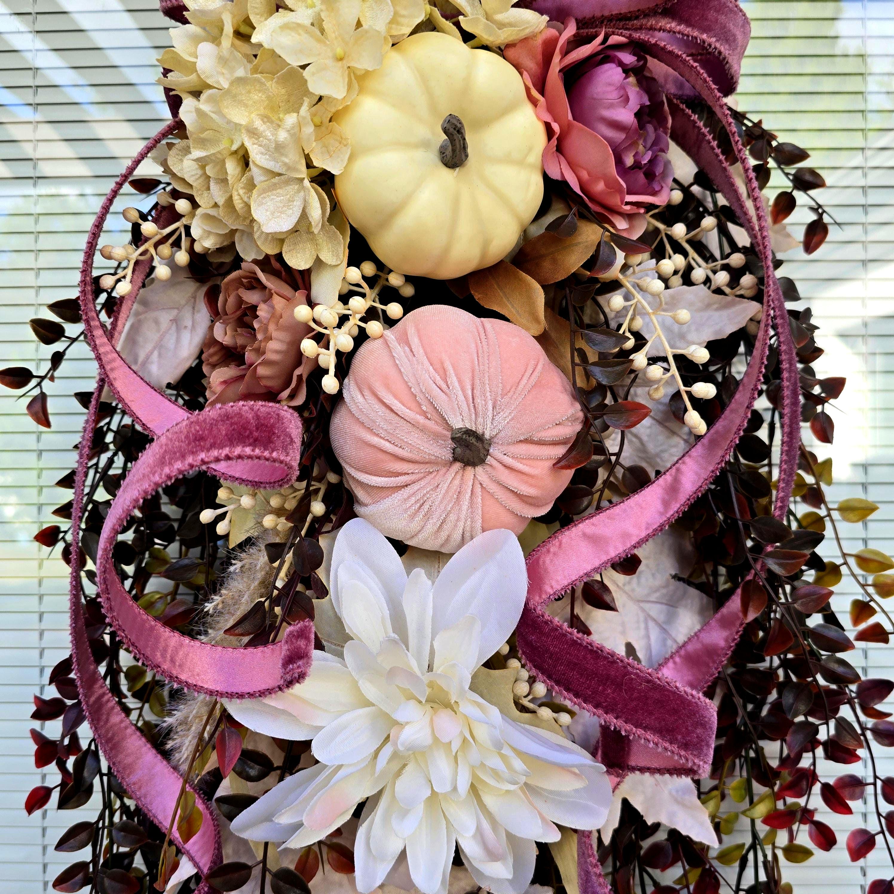 Fall Wreath Teardrop Swag for Front Door Decor, Double Door Wreaths ...