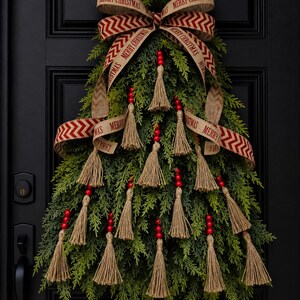 Christmas Wreath For Front Door Decor, Outdoor Holiday Teardrop Swag, Unique Xmas Decorations, Double Door Wreaths