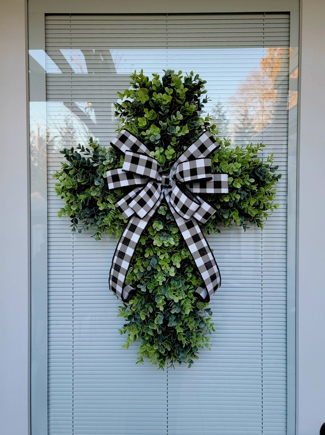 Large Eucalyptus Cross Front Door Wreath Porch or Wall Deco