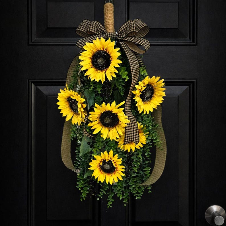 Sunflower Wreath Swag for Front Door Decor, Outdoor Spring Summer Fall ...