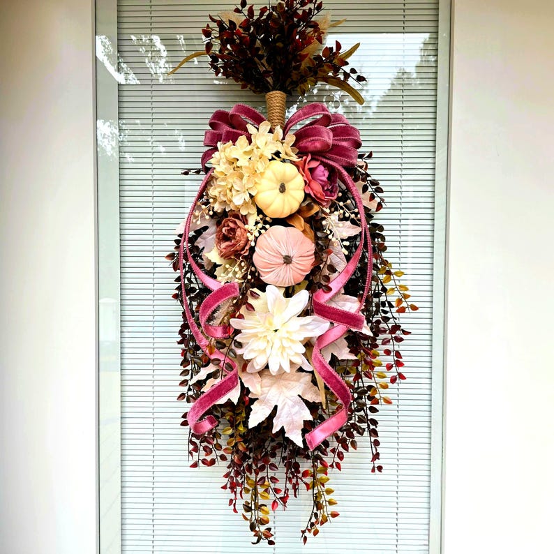 Fall Wreath Teardrop Swag for Front Door Decor, Double Door Wreaths ...