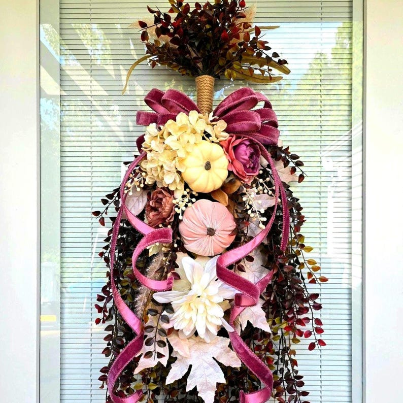 Fall Wreath Teardrop Swag for Front Door Decor, Double Door Wreaths ...