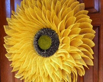 Sunflower Front Door Wreath Outdoor Spring Summer Fall Porch Decor Yellow Burlap Flower Hanger Outside Floral Decoration Housewarming Gift