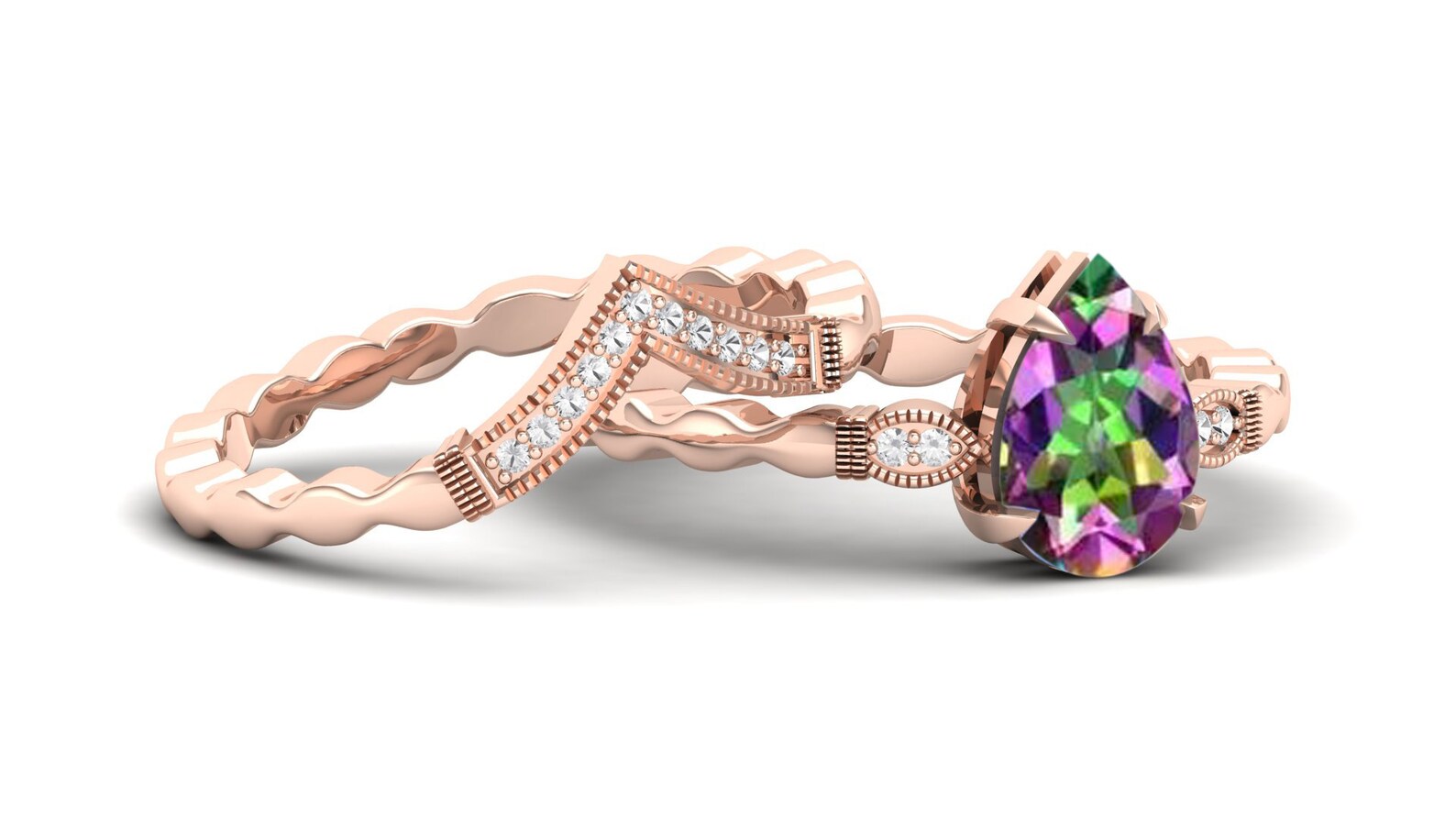 Infinity AAA Mystic Topaz Wedding Ring Set Ring In Rose Gold Etsy