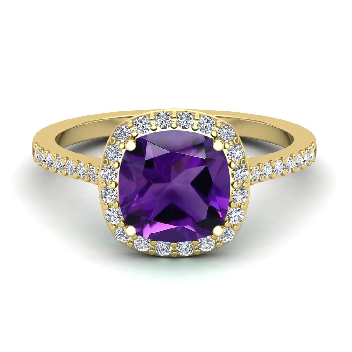 Halo emerald cut Natural Amethyst engagement ring Purple Etsy