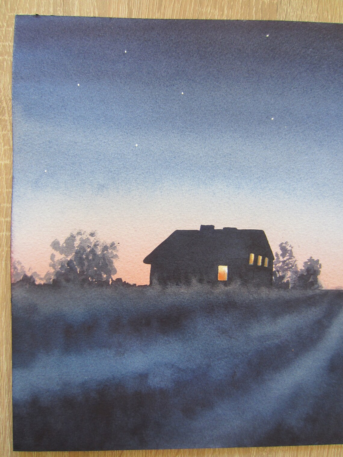 Original watercolor painting Light in the window wall Etsy