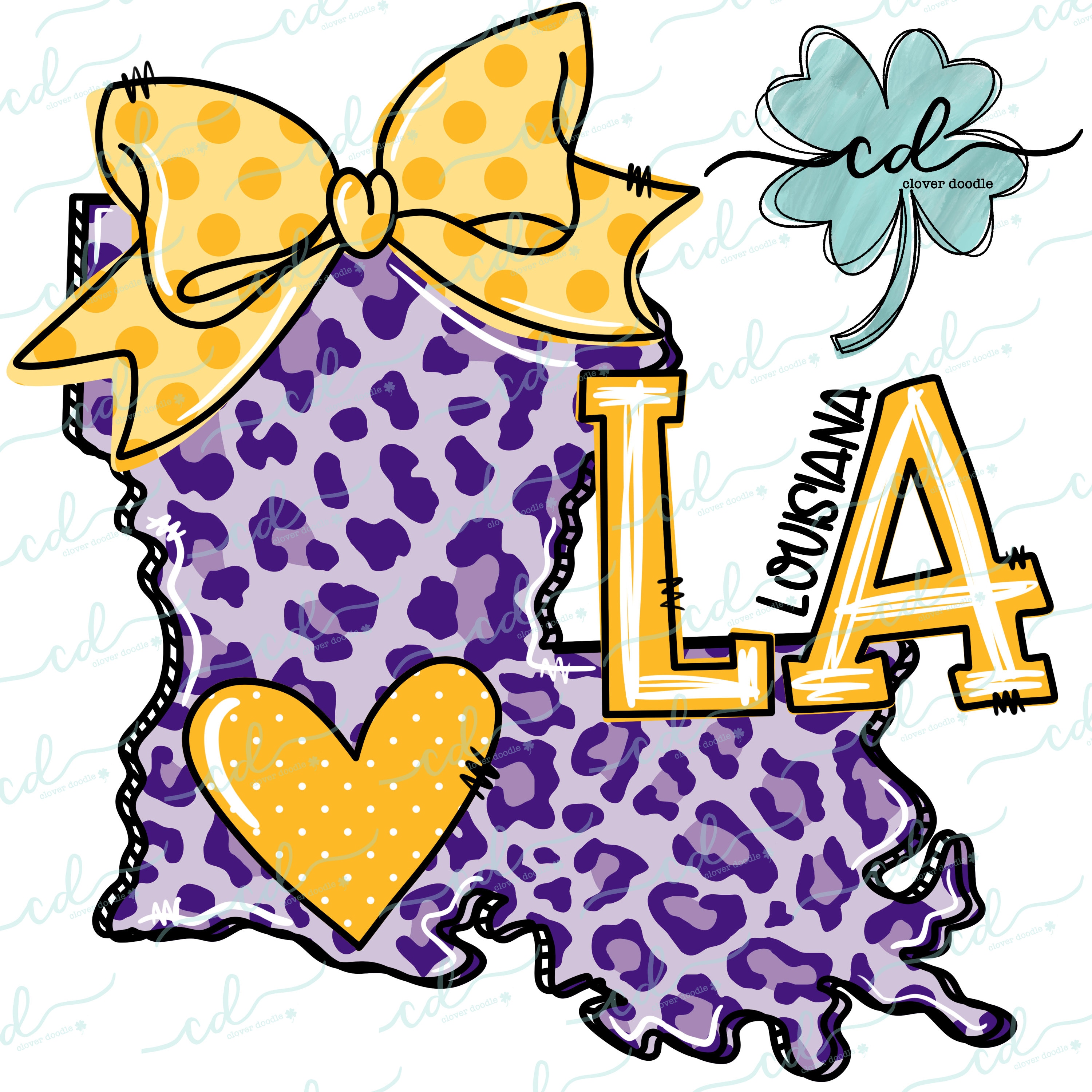 Doodle State Louisiana- Purple + Yellow- CD - PNG, Digital Download for sublimation and printables
