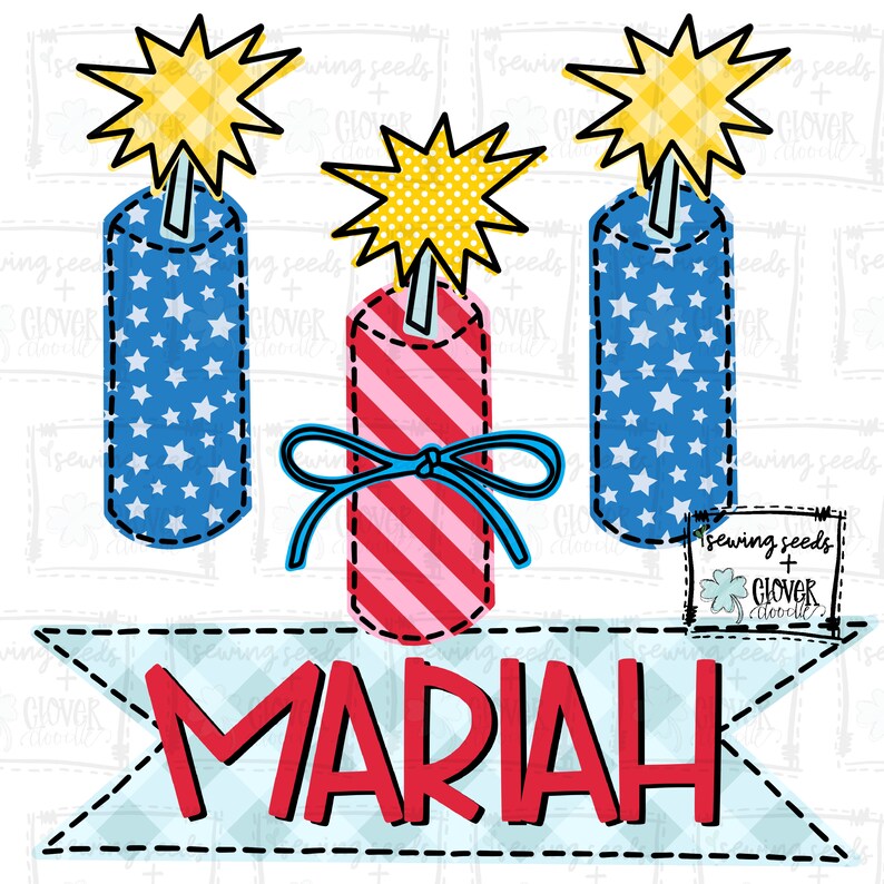 Firecracker Trio With Bow + Nameplate - SS+CD - Faux Applique PNG ...