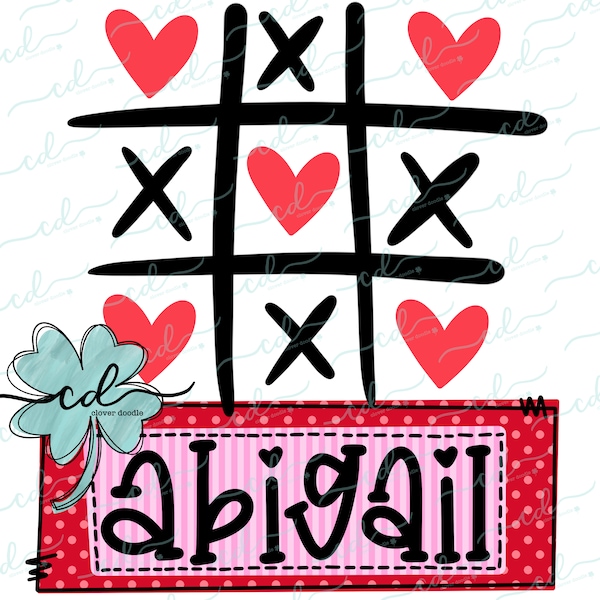 Valentine Tic Tac Toe With Nameplate- Pink- CD - Faux Applique PNG, Digital Download for sublimation and printables