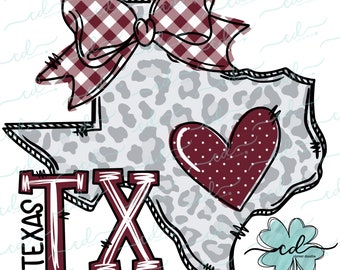 Doodle State Texas- Maroon- CD - PNG, Digital Download for sublimation and printables