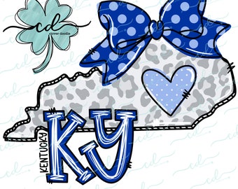 Doodle State Kentucky- Royal Blue- CD - PNG, Digital Download for sublimation and printables