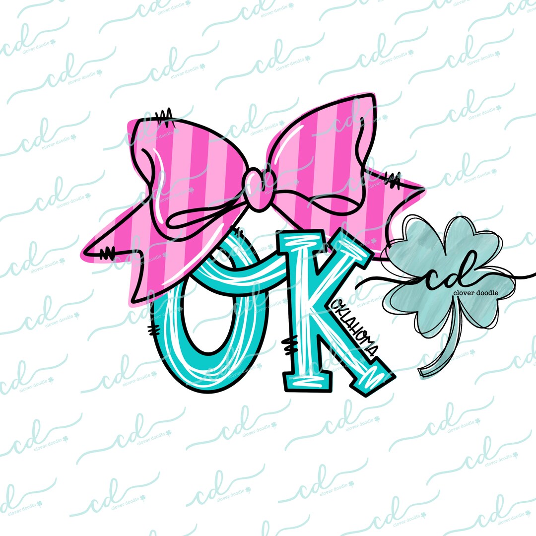 Doodle State Oklahoma Abbreviation With Bow CD Faux Applique PNG