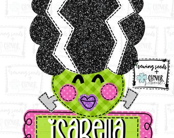 Halloween Bride of Frankie W/Nameplate SS+CD - Faux Applique PNG, Digital Download for sublimation and printables