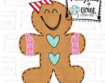 Christmas Gingerbread Girl - SS+CD - Faux Applique PNG, Digital Download for sublimation and printables