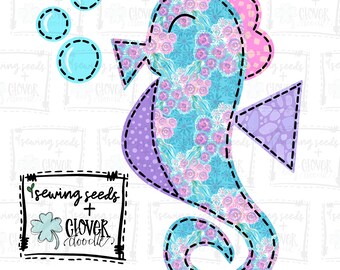 Beach Seahorse- Girl- SS+CD - Faux Applique PNG, Digital Download for sublimation and printables
