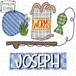 Fishing Trio With Nameplate- SS+CD - Faux Applique PNG, Digital Download for sublimation and printables