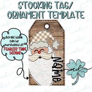 Jolly Neutral Santa, Beige Skin- Stocking Tag Template - CD - Faux Applique PNG, Digital Download for sublimation and printables