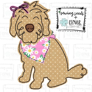 Doodle Dog W/Bandana + Bow- SSCD - Faux Applique PNG, Digital Download for sublimation and printables