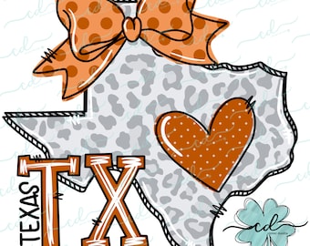 Doodle State Texas- Burnt Orange- CD - PNG, Digital Download for sublimation and printables
