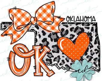 Doodle State Oklahoma - Orange + noir - CD - Faux appliqué PNG, téléchargement numérique pour sublimation et impression