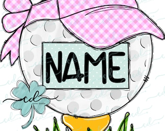 Golf Ball On Tee W/Visor + Nameplate- Girl- CD - PNG, Digital Download for sublimation and printables