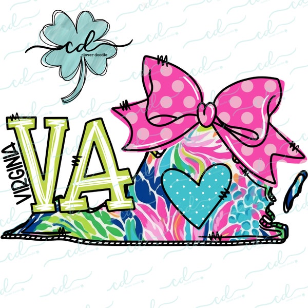 Doodle State Virginia- Floral- CD - PNG, Digital Download for sublimation and printables