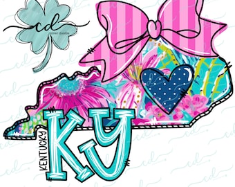 Doodle State Kentucky- Floral- CD - PNG, Digital Download for sublimation and printables