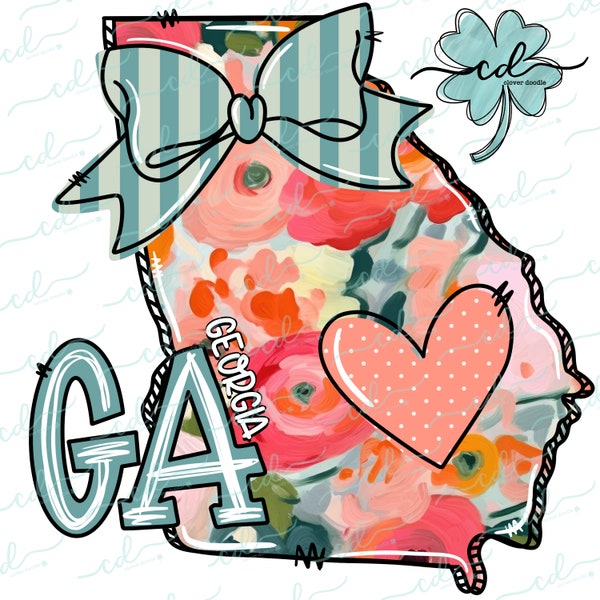 Doodle State Georgia- Floral- CD - PNG, Digital Download for sublimation and printables