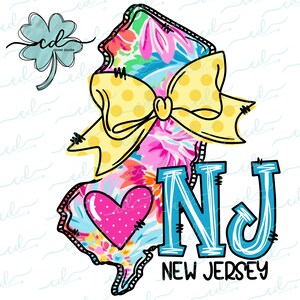 Doodle State New Jersey- Floral- CD - PNG, Digital Download for sublimation and printables