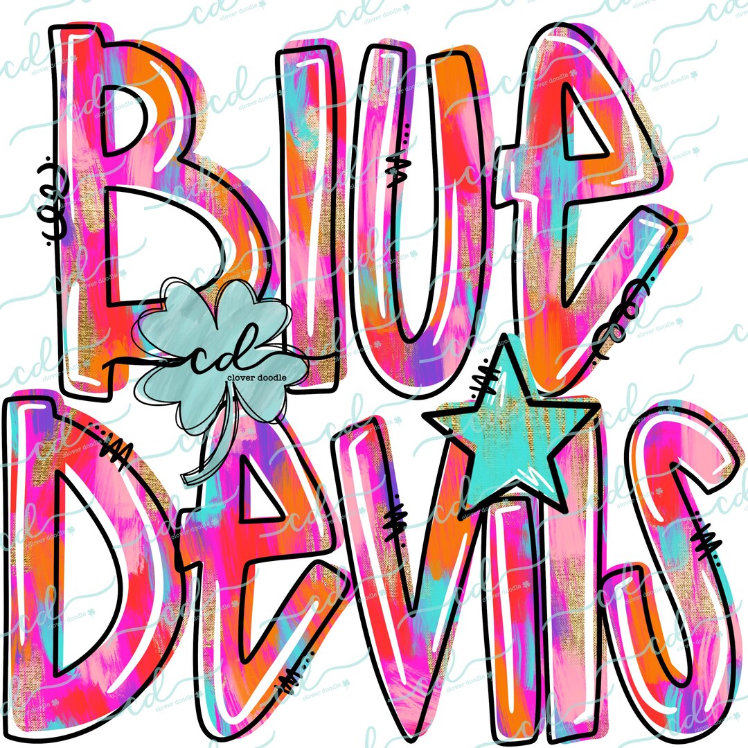 Hand Lettered Watercolor Mascot- Blue Devils- CD - PNG, Digital ...