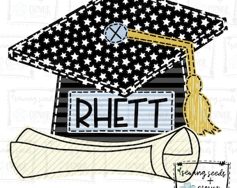 Graduation Cap And Diploma - SS+CD - Faux Applique PNG, Digital Download for sublimation and printables