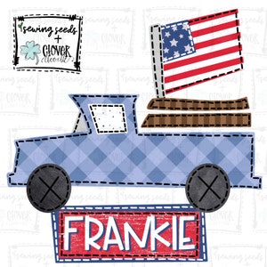 Patriotic Truck With Nameplate - SS+CD - Faux Applique PNG, Digital Download for sublimation and printables