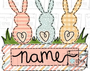 Easter Bunny Trio Girl - SS+CD - Faux Applique PNG, Digital Download for sublimation and printables