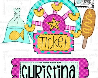 Ferris Wheel Fair Trio- Girl- SS+CD - Faux Applique PNG, Digital Download for sublimation and printables