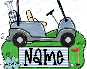 Golf Cart W/Grass Nameplate- Boy- CD - PNG, Digital Download for sublimation and printables