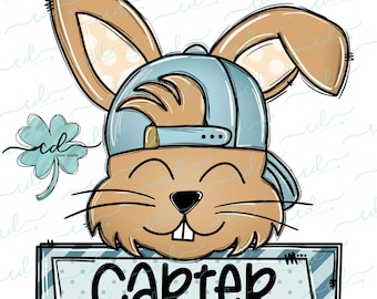 Bunny With Ball Cap and Nameplate -  CD- PNG, Digital Download for sublimation and printables