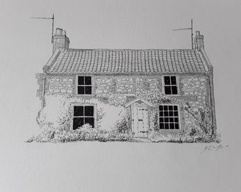 Bespoke pen and ink drawing of your home, custom hand-drawn illustration