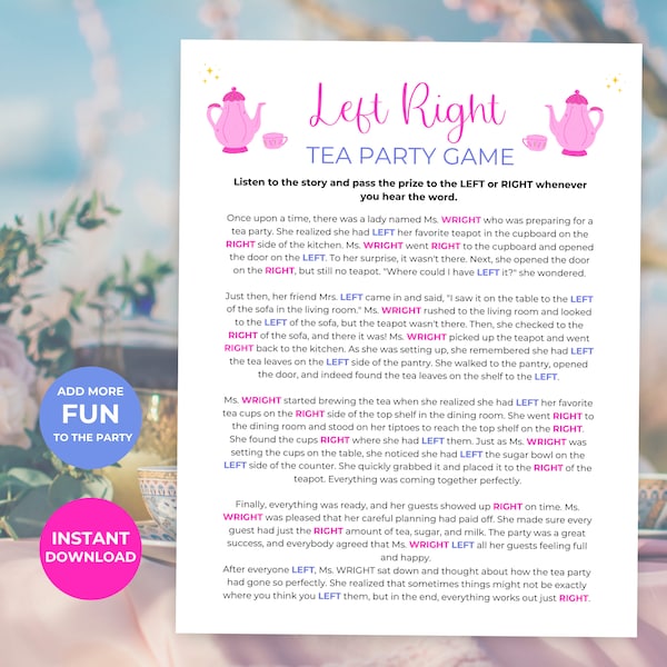 Tea Party Left and Right Etsy