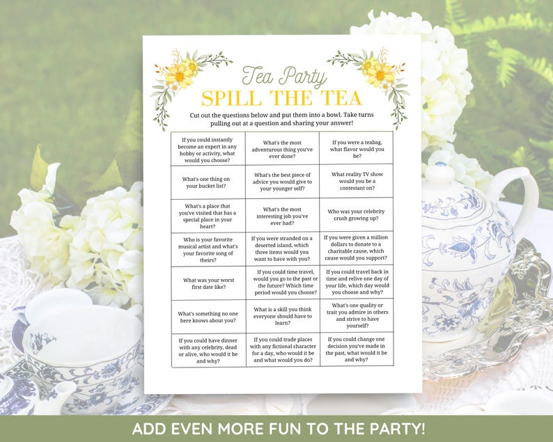 Tea Party Icebreaker Game, Spill the Tea Party Game, Afternoon Tea Game ...