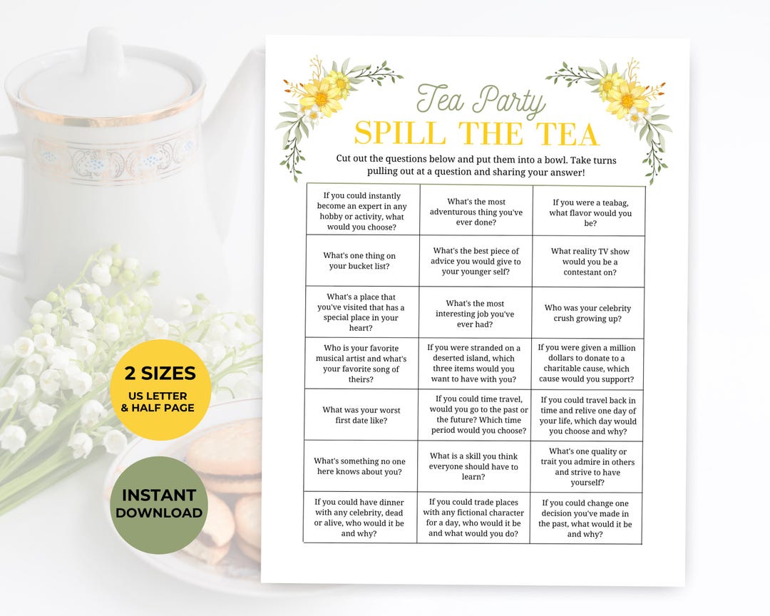 Tea Party Icebreaker Game, Spill the Tea Party Game, Afternoon Tea Game ...