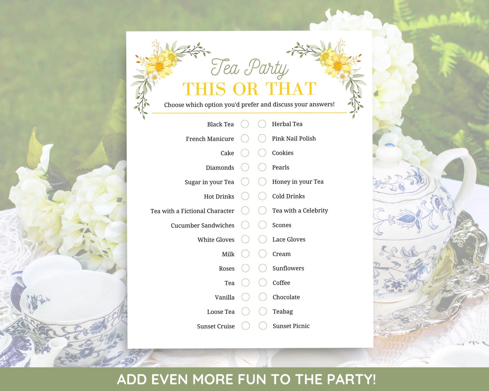Tea Party This or That, Printable Tea Party Game for Adults, Tea Party ...