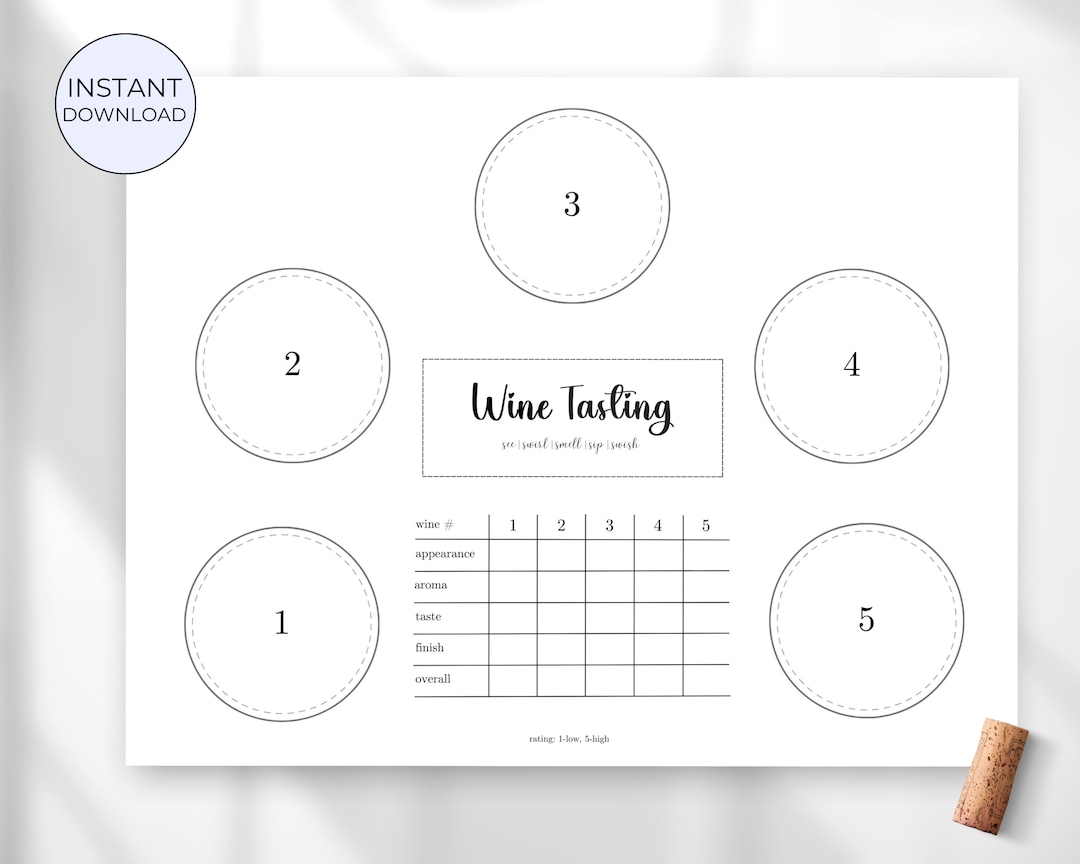 Wine Tasting Printable Card, Wine Tasting Ranking, Blind Wine Tasting Placemat, Wine Tasting ...