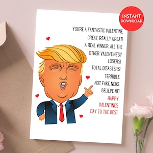 Tarjeta divertida de Trump para el día de San Valentín, tarjeta imprimible para el día de San Valentín para novio, esposo, humor republicano