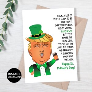 Carte de fête de la Saint-Patrick de Trump drôle, carte de la Saint-Patrick drôle imprimable, carte d'humour irlandais, carte de fête de la Saint-Patrick humour républicain