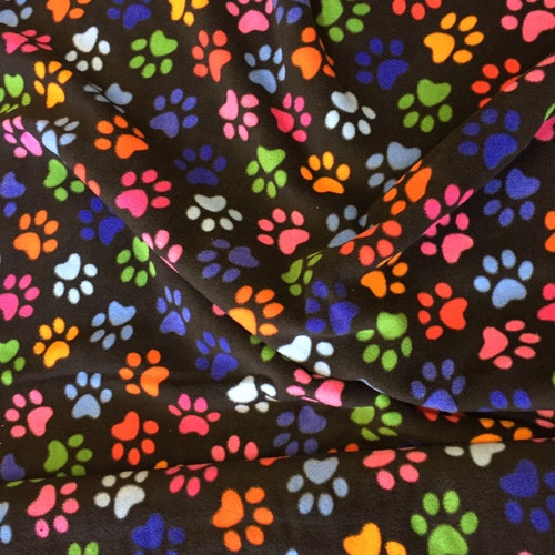 Paw Print on Black Polar Fleece Fabric Metre/half Anti Etsy