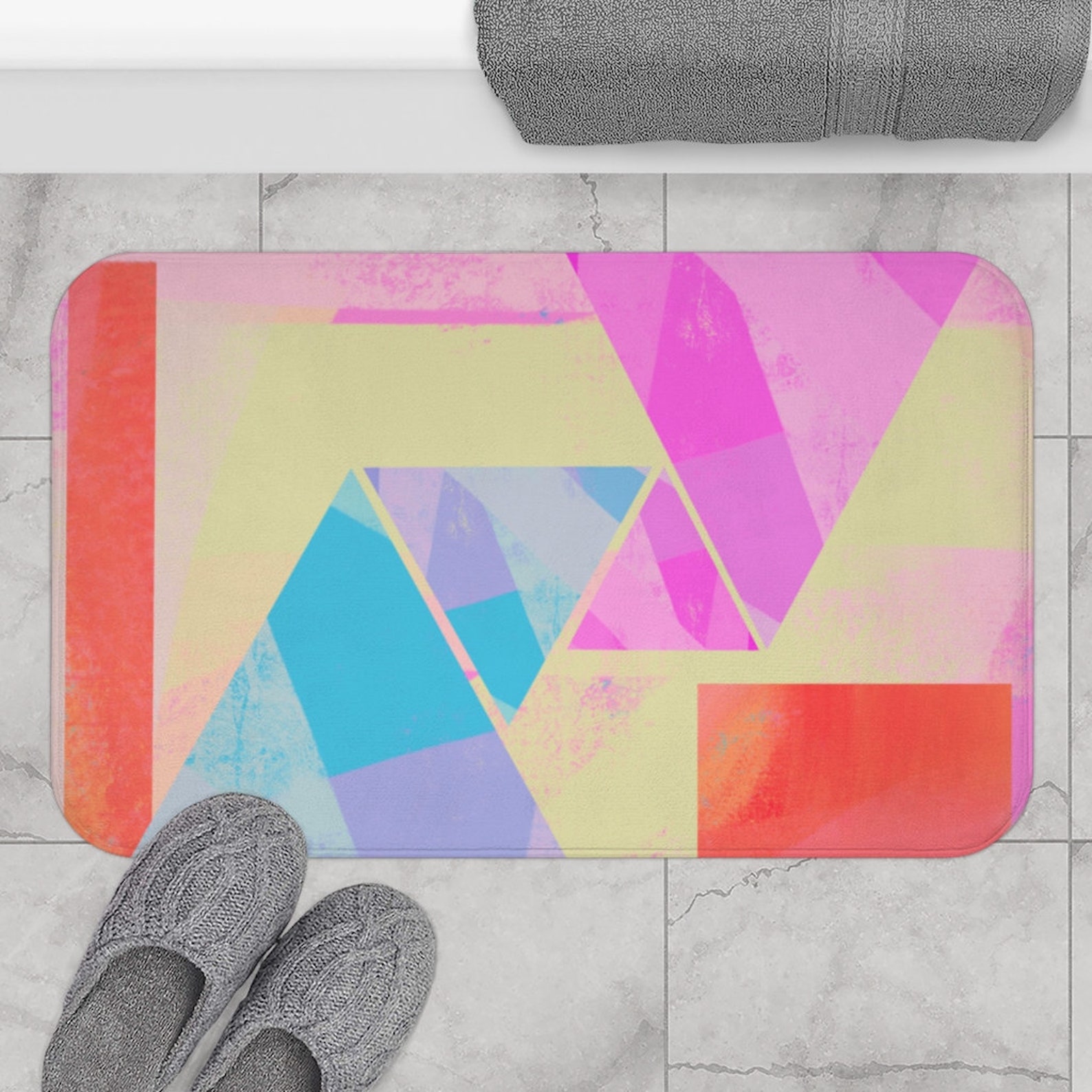 Colorful Geometric Pattern Bath Mat Contemporary Bathroom Etsy