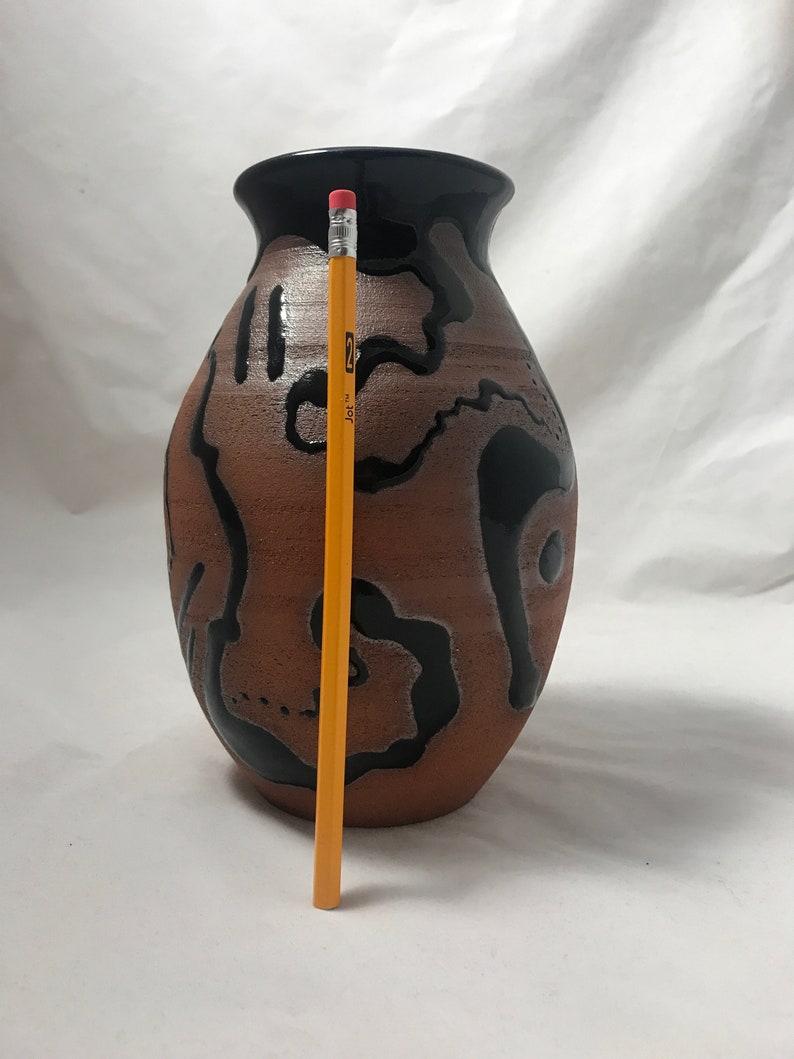 unique black designed stoneware vase of various shapes When messaged I will send a photo of what I have on hand in this approximate size image 2