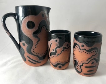 Stoneware Pitcher and Glasses