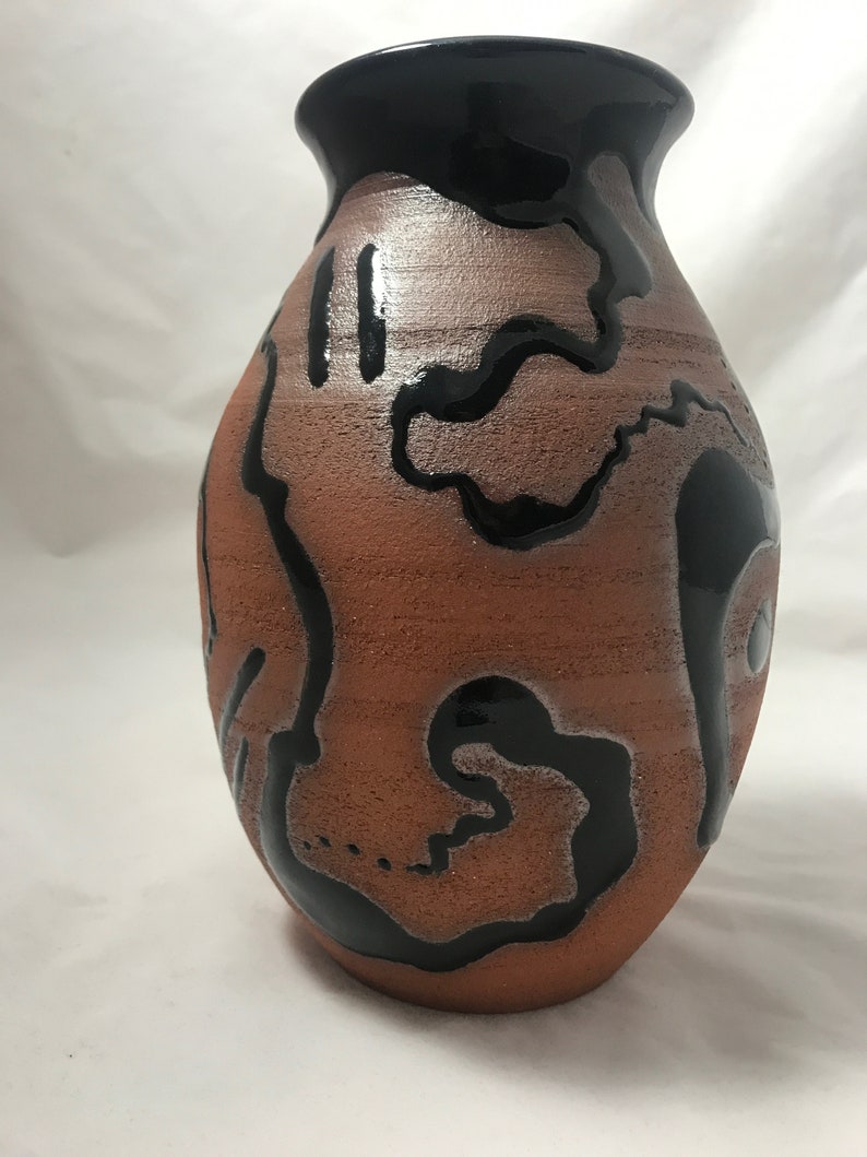 unique black designed stoneware vase of various shapes When messaged I will send a photo of what I have on hand in this approximate size image 1