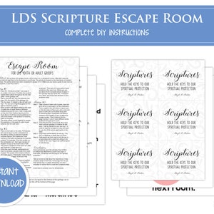 LDS Escape Room, LDS Youth Activity Ideas, DIY Printable Escape Room for Adults, Teens and Families, Relief Society Escape Room, Scriptures